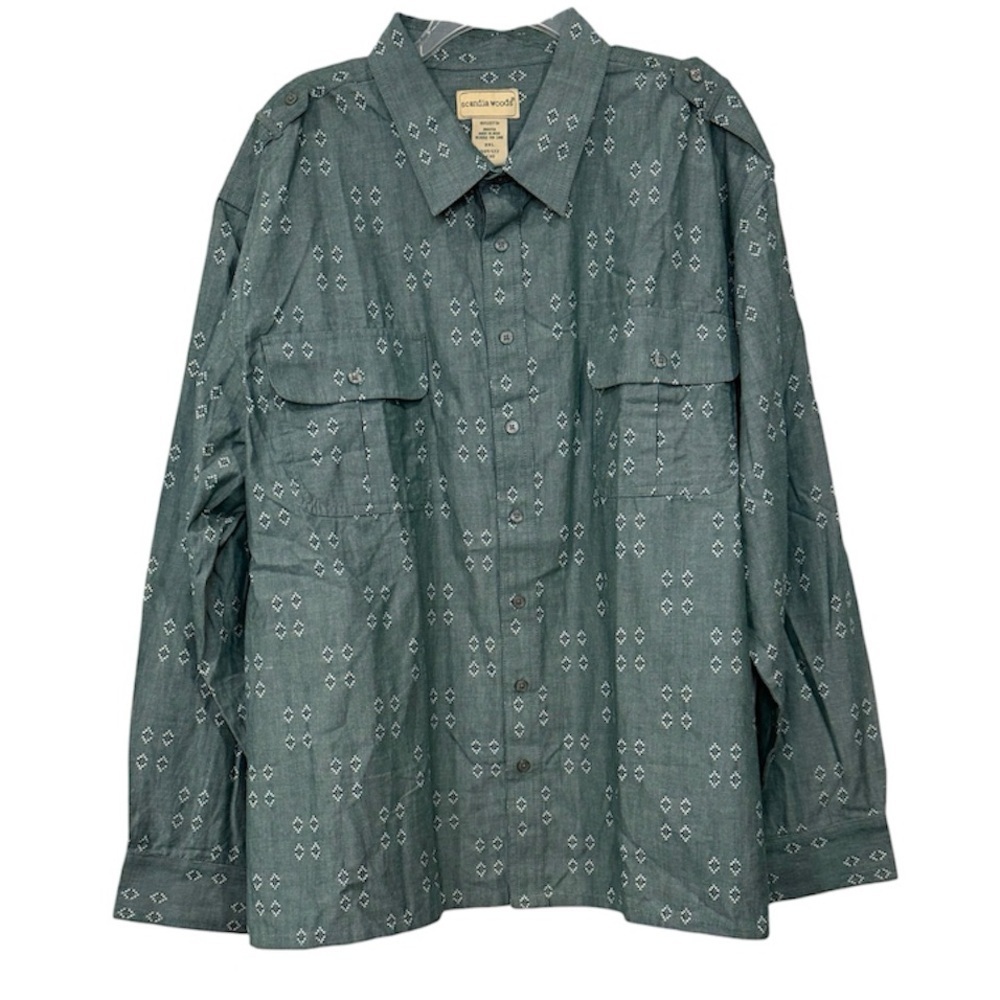 Scandia Woods Men 2XL Utility Safari Shirt Green 100% Cotton Button Up